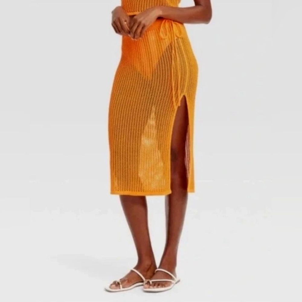 Beach Bungalow Openwork Midi Skirt Cover Up, Orange, Size XXL, NWT